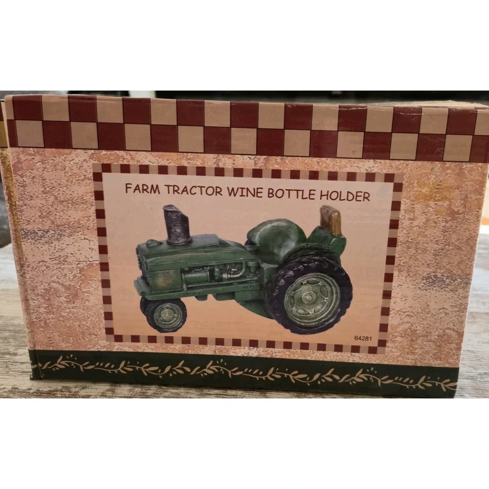 Chesapeake Bay Farm Tractor Wine Bottle Holder Green Resin Vintage Style 64281